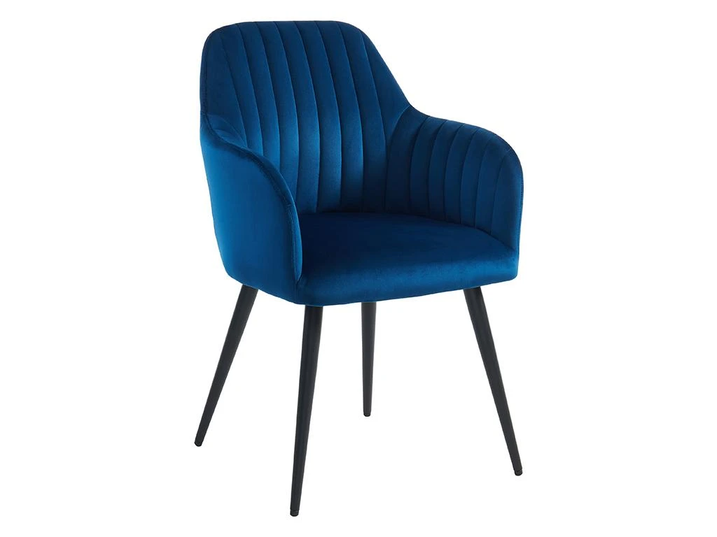 Lot De 6 Chaises Avec Accoudoirs En Velours Et Métal Noir - Bleu - ELEANA 3 Lot De 6 Chaises Avec Accoudoirs En Velours Et Métal Noir - Bleu - ELEANA – Image 3