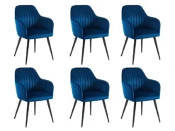 Lot De 6 Chaises Avec Accoudoirs En Velours Et Métal Noir - Bleu - ELEANA 11 Lot De 6 Chaises Avec Accoudoirs En Velours Et Métal Noir - Bleu - ELEANA -Meubles Soldes Magasin chaise 12291361