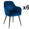 Lot De 6 Chaises Avec Accoudoirs En Velours Et Métal Noir - Bleu - ELEANA