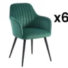Lot De 6 Chaises Avec Accoudoirs En Velours Et Métal Noir - Vert - ELEANA