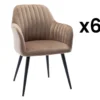 Lot De 6 Chaises Avec Accoudoirs En Velours Et Métal Noir - Beige - ELEANA