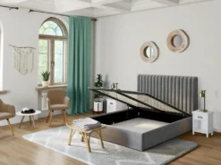 Chaise Avec Accoudoirs - Velours Et Métal Effet Bois - Beige - ELEANA -Meubles Soldes Magasin chaise 12331149