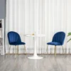 Lot De 2 Chaises Style Art-déco Dossier Strié Arrondi Piètement Métal Doré Incliné Effilé Velours Bleu Roi