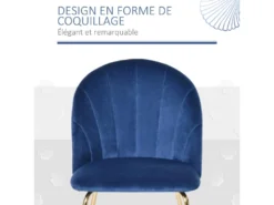 Lot De 2 Chaises Style Art-déco Dossier Strié Arrondi Piètement Métal Doré Incliné Effilé Velours Bleu Roi -Meubles Soldes Magasin chaise 12446429