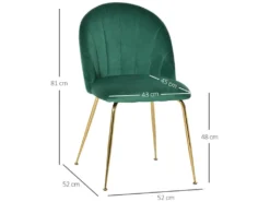 Lot De 2 Chaises Style Art-déco Dossier Strié Arrondi Piètement Métal Doré Incliné Effilé Velours Vert Sapin -Meubles Soldes Magasin chaise 12446435