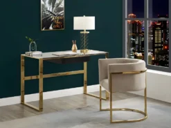 Lot De 2 Chaises Avec Accoudoirs - Velours Et Acier Inoxydable - Beige Et Doré - PERIA De Pascal MORABITO -Meubles Soldes Magasin chaise 12584603