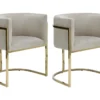 Lot De 2 Chaises Avec Accoudoirs - Velours Et Acier Inoxydable - Beige Et Doré - PERIA De Pascal MORABITO