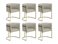 Lot De 6 Chaises Avec Accoudoirs - Velours Et Acier Inoxydable - Beige Et Doré - PERIA De Pascal MORABITO -Meubles Soldes Magasin chaise 12586487