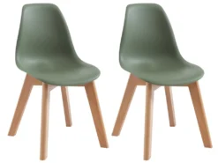 Lot De 2 Chaises Enfant En Polypropylène Et Hêtre - Vert - LILINOU