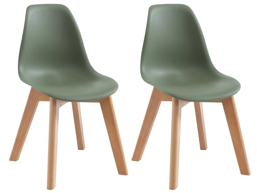 Lot De 2 Chaises Enfant En Polypropylène Et Hêtre - Vert - LILINOU 1 Lot De 2 Chaises Enfant En Polypropylène Et Hêtre - Vert - LILINOU