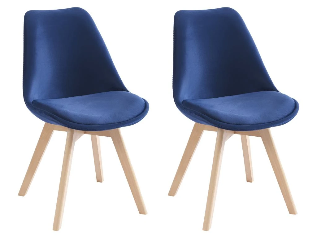 Lot De 2 Chaises En Velours Et Hêtre - Bleu - JODY 1 Lot De 2 Chaises En Velours Et Hêtre - Bleu - JODY