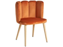 Chaise En Velours, Bois Et Mousse Orange 55x52,5x74