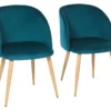 Lot De 2 Chaises En Velours Bleu Canard - Pieds En Métal - L 55 X P 45 X H 99 Cm - CURVY