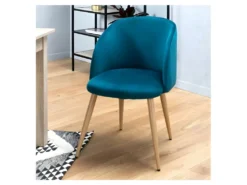 Lot De 2 Chaises En Velours Bleu Canard - Pieds En Métal - L 55 X P 45 X H 99 Cm - CURVY -Meubles Soldes Magasin chaise 13013541