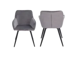 Chaise Vintage GISELE Velours Gris - HAPPY GARDEN -Meubles Soldes Magasin chaise 13089927