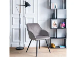 Chaise Vintage GISELE Velours Gris - HAPPY GARDEN -Meubles Soldes Magasin chaise 13089931