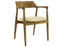 Lot De 2 Chaises Avec Accoudoirs En Teck Et Tissu - Naturel Et Crème - SOUADY -Meubles Soldes Magasin chaise 13144743