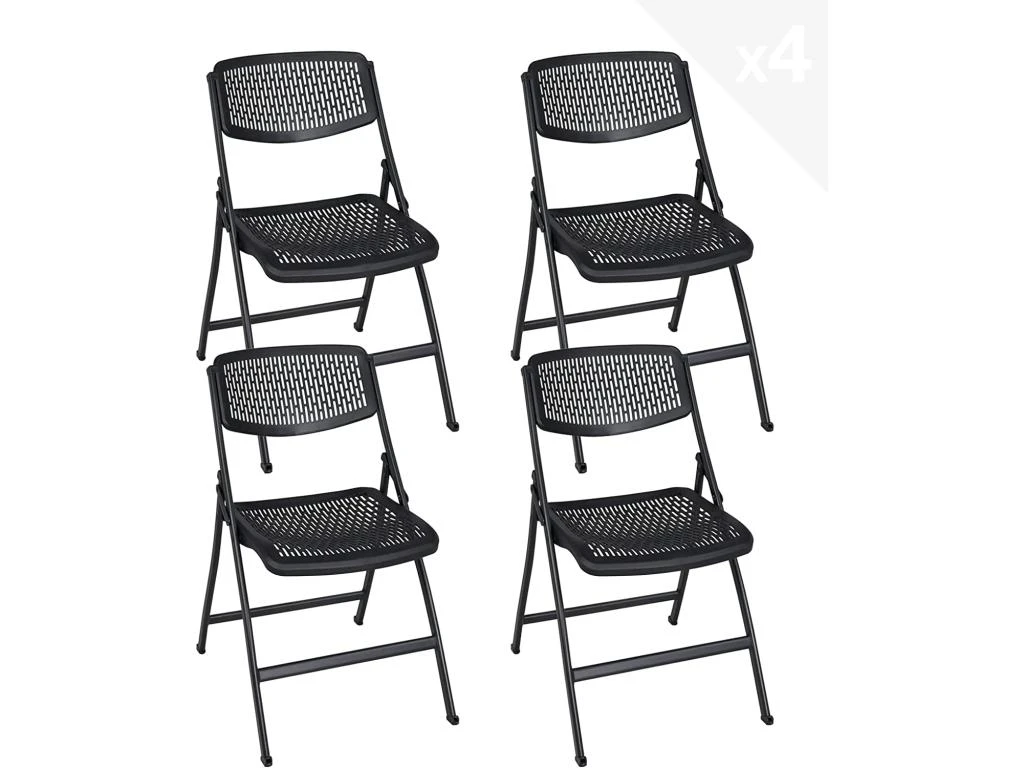 Lot De 4 Chaises Pliables Métal Et Plastique Ajouré SABA (Noir) 1 Lot De 4 Chaises Pliables Métal Et Plastique Ajouré SABA (Noir)