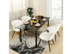 Lot De 2 Chaises De Salle À Manger Scandinave Fauteuil Assise Rembourrée En Bouclette Pieds, Blanc -Meubles Soldes Magasin chaise 13543501