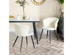 Lot De 2 Chaises De Salle À Manger Scandinave Fauteuil Assise Rembourrée En Bouclette Pieds, Blanc -Meubles Soldes Magasin chaise 13543503