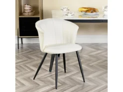 Lot De 2 Chaises De Salle À Manger Scandinave Fauteuil Assise Rembourrée En Bouclette Pieds, Blanc -Meubles Soldes Magasin chaise 13543505