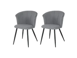 Lot De 2 Chaises De Salle À Manger Scandinave Fauteuil Assise Rembourrée En Bouclette Pieds, Gris