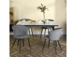 Lot De 2 Chaises De Salle À Manger Scandinave Fauteuil Assise Rembourrée En Bouclette Pieds, Gris -Meubles Soldes Magasin chaise 13543513