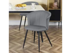 Lot De 4 Chaises De Salle À Manger Scandinave Fauteuil Assise Rembourrée En Bouclette Pieds, Gris -Meubles Soldes Magasin chaise 13543527