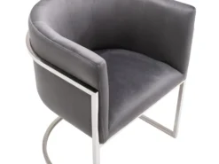 Chaise Avec Accoudoirs - Velours Et Acier Inoxydable - Gris Et Chromé - PERIA De Pascal MORABITO -Meubles Soldes Magasin chaise 13881961