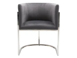 Lot De 6 Chaises Avec Accoudoirs - Velours Et Acier Inoxydable - Gris Et Chromé - PERIA De Pascal MORABITO -Meubles Soldes Magasin chaise 13885559