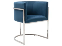 Lot De 6 Chaises Avec Accoudoirs - Velours Et Acier Inoxydable - Bleu Et Chromé - PERIA De Pascal MORABITO -Meubles Soldes Magasin chaise 13888111