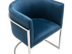 Lot De 6 Chaises Avec Accoudoirs - Velours Et Acier Inoxydable - Bleu Et Chromé - PERIA De Pascal MORABITO -Meubles Soldes Magasin chaise 13888137
