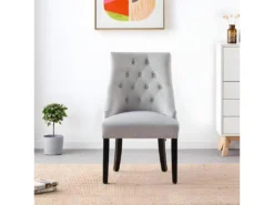 Chaise De Salle à Manger Windsor Simple - Rembourrage En Velours Moelleux Et Pieds En Bois Massif Robustes - Parfait Pour Votre Salle à Manger Et Salon - Gris Clair -Meubles Soldes Magasin chaise 13971013