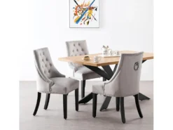 Chaise De Salle à Manger Windsor Simple - Rembourrage En Velours Moelleux Et Pieds En Bois Massif Robustes - Parfait Pour Votre Salle à Manger Et Salon - Gris Clair