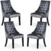 Ensemble De 4 Chaises De Salle à Manger Windsor - Rembourrage En Velours Moelleux Et Pieds En Bois Massif Robustes - Parfait Pour Votre Salle à Manger Et Salon - Gris Foncé