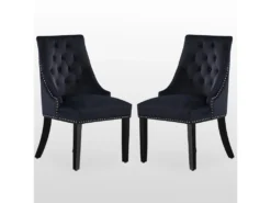 Ensemble De 2 Chaises De Salle à Manger Windsor - Rembourrage En Velours Moelleux Et Pieds En Bois Massif Robustes - Parfait Pour Votre Salle à Manger Et Salon - Noir