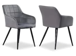 Ensemble De 2 Chaises De Salle à Manger Camden - Tapissées De Velours Avec Pieds En Métal - Gris Foncé