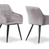 Ensemble De 2 Chaises De Salle à Manger Camden - Tapissées De Velours Avec Pieds En Métal - Gris Clair