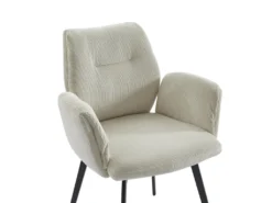 Lot De 2 Chaises Avec Accoudoirs En Velours Côtelé Et Métal - Crème - MILBIA -Meubles Soldes Magasin chaise 15660267