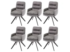 6x Chaises De Salle à Manger Fauteuil Lounge Avec Accoudoir Confortable Rotative En Tissu Gris Clair 04_0000860