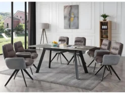 6x Chaises De Salle à Manger Fauteuil Lounge Avec Accoudoir Confortable Rotative En Tissu Gris Clair 04_0000860 -Meubles Soldes Magasin chaise 15778089