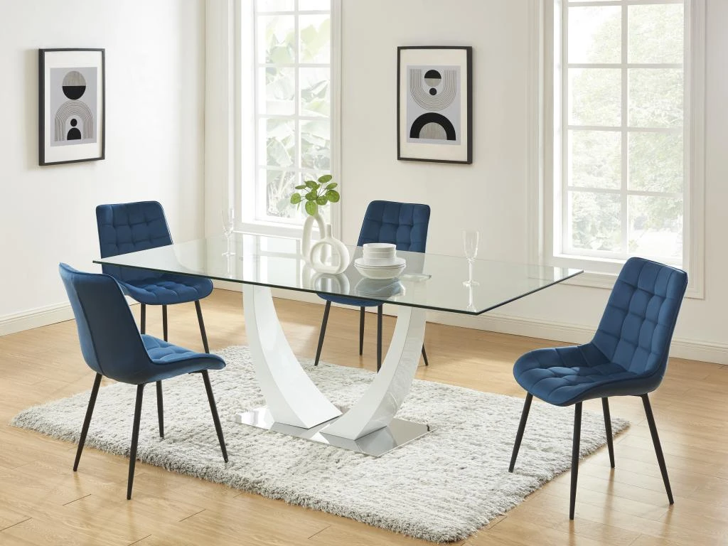 Lot De 2 Chaises Matelassées - Velours Et Métal Noir - Bleu Nuit - OLLUA 2 Lot De 2 Chaises Matelassées - Velours Et Métal Noir - Bleu Nuit - OLLUA – Image 2