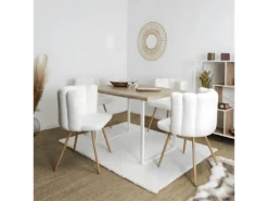 FJARD - Lot De 2 Fauteuils Blanc Tissu Bouclettes -Meubles Soldes Magasin chaise 17590893