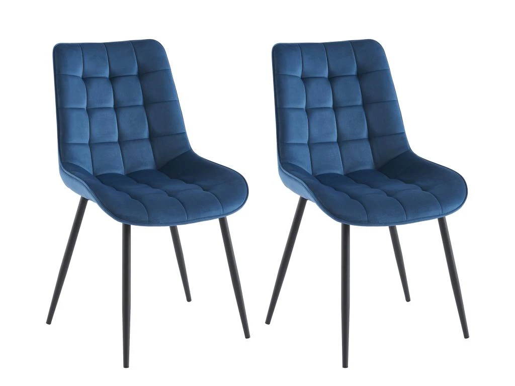 Lot De 2 Chaises Matelassées - Velours Et Métal Noir - Bleu Nuit - OLLUA 1 Lot De 2 Chaises Matelassées - Velours Et Métal Noir - Bleu Nuit - OLLUA