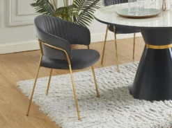 Lot De 2 Chaises En Velours Et Métal Doré - Gris - MADOLIA De Pascal MORABITO -Meubles Soldes Magasin chaise 18320803