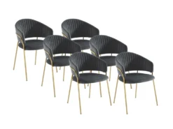 Lot De 6 Chaises En Velours Et Métal Doré - Gris - MADOLIA De Pascal MORABITO