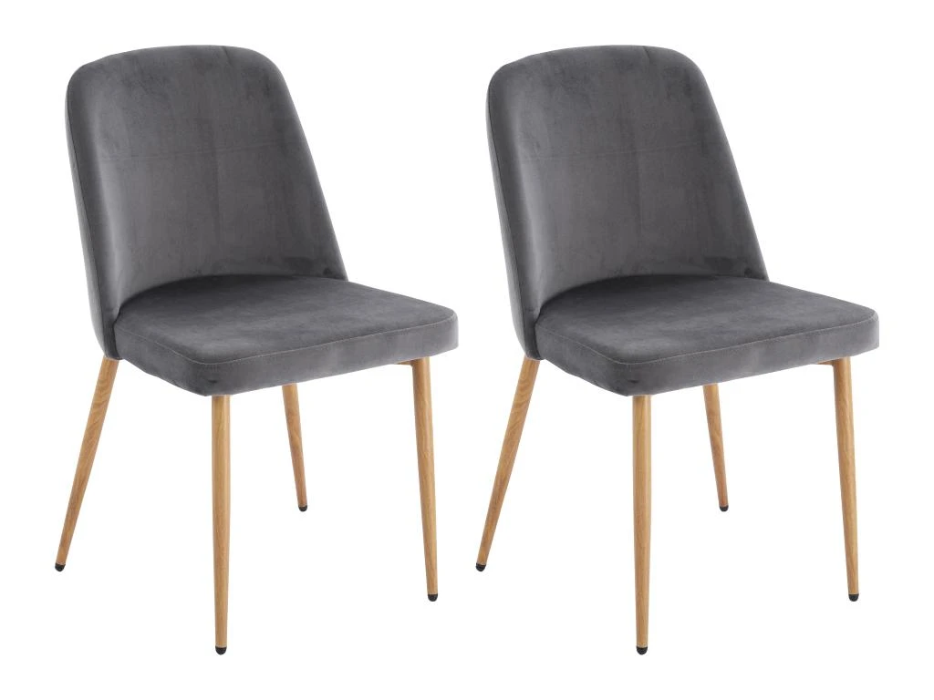 Lot De 2 Chaises En Velours Et Métal Effet Bois - Gris - MINAGRI 1 Lot De 2 Chaises En Velours Et Métal Effet Bois - Gris - MINAGRI