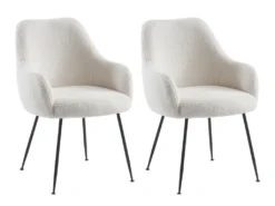 Lot De 2 Chaises Avec Accoudoirs En Tissu Bouclette Et Métal - Blanc - TOYBA