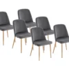 Lot De 6 Chaises En Velours Et Métal Effet Bois - Gris - MINAGRI