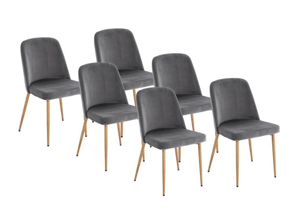 Lot De 6 Chaises En Velours Et Métal Effet Bois - Gris - MINAGRI 1 Lot De 6 Chaises En Velours Et Métal Effet Bois - Gris - MINAGRI